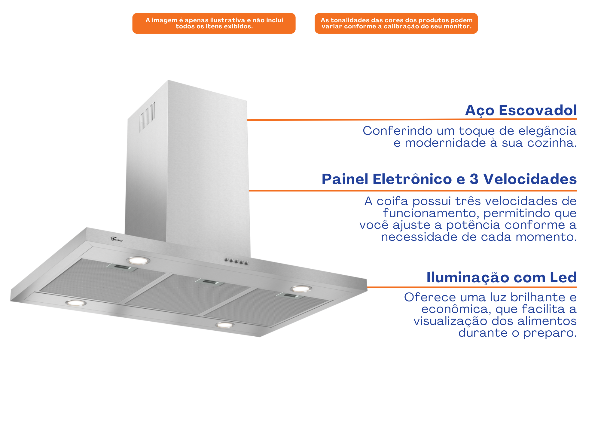 Coifa de Ilha Fischer Tradition Line 90cm Inox 220V