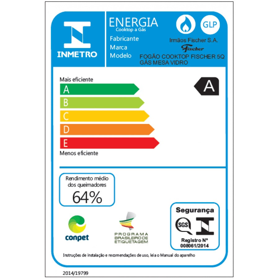 Cooktop à Gás Fischer 5 Bocas 1642-6986 Vidro Branco Bivolt