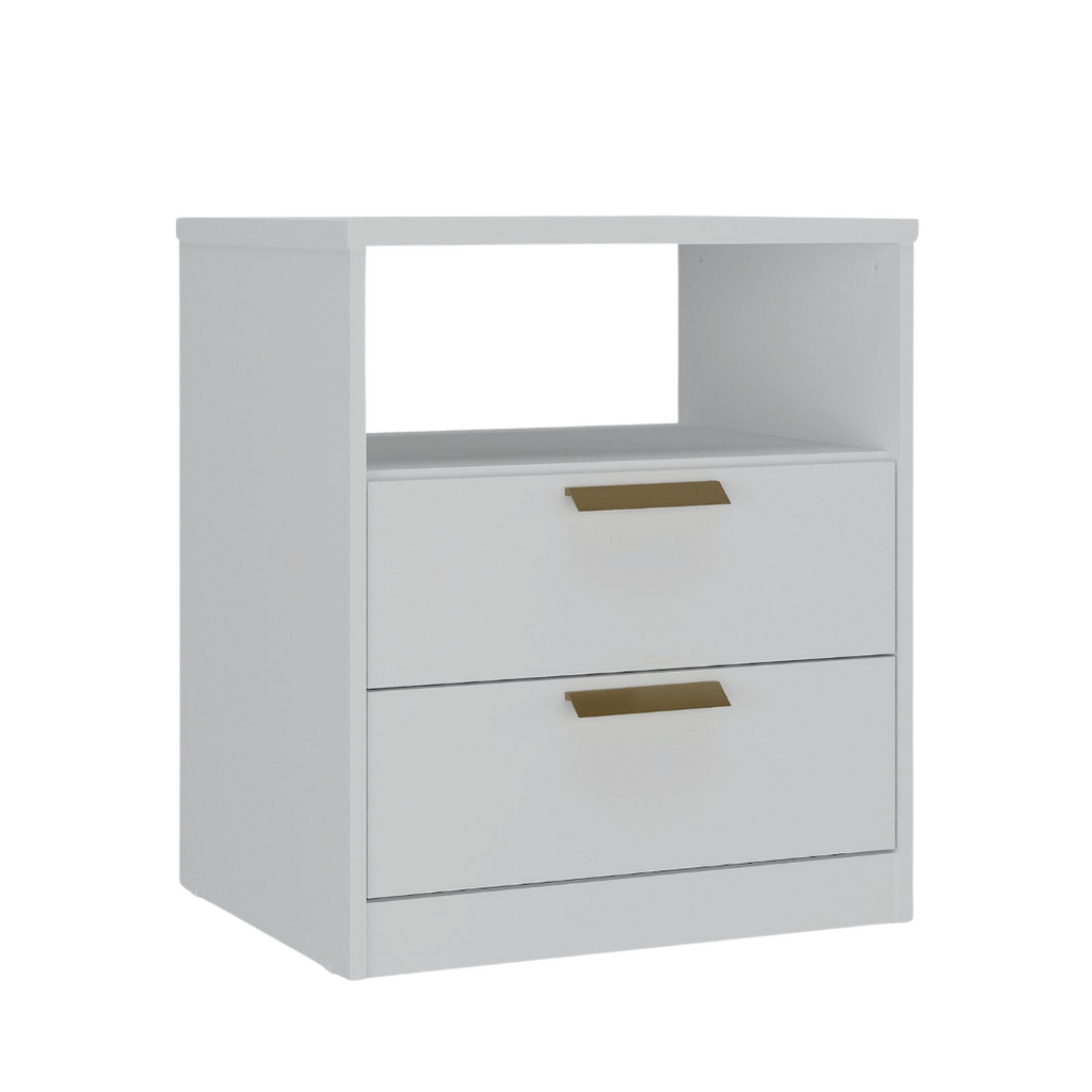 Mesa de Cabeceira Divino Mambel 100% MDF 2 Gavetas Branco