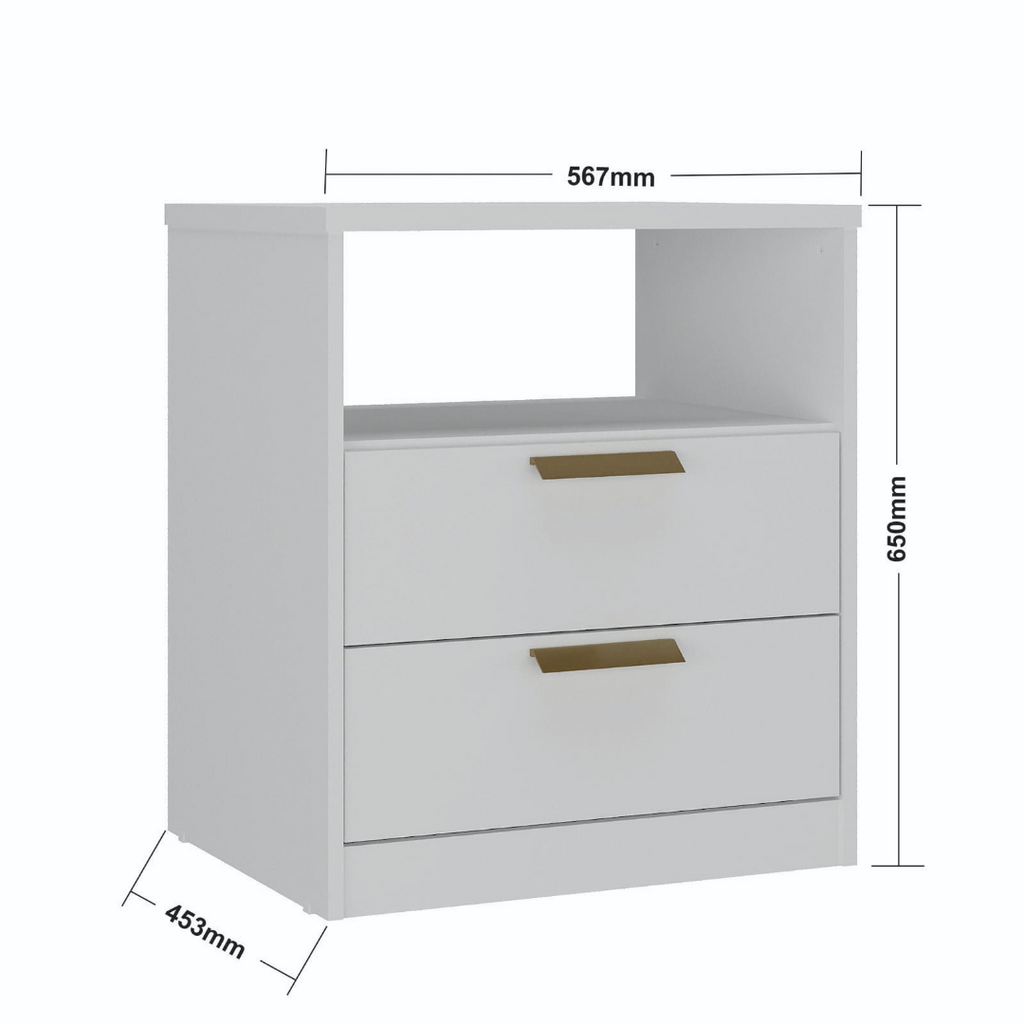 Mesa de Cabeceira Divino Mambel 100% MDF 2 Gavetas Branco