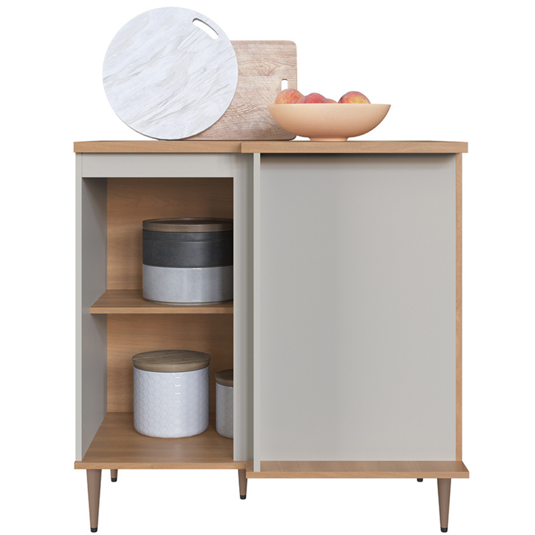 Armário Balcão de Canto para Cozinha Isabelle Delmarco 1 Porta 97cm Freijó e Arenas