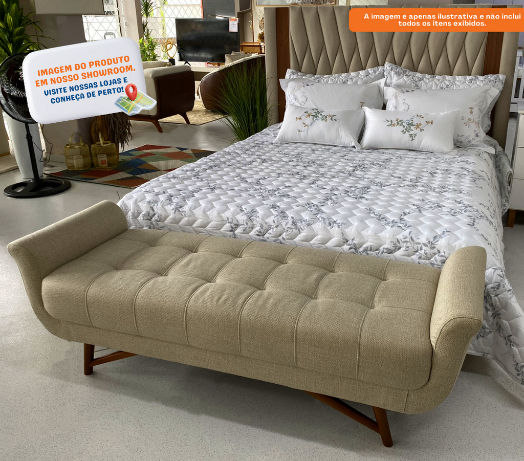 Puff Recamier Deville Perfan 160cm com Pés em Madeira Linho Bege