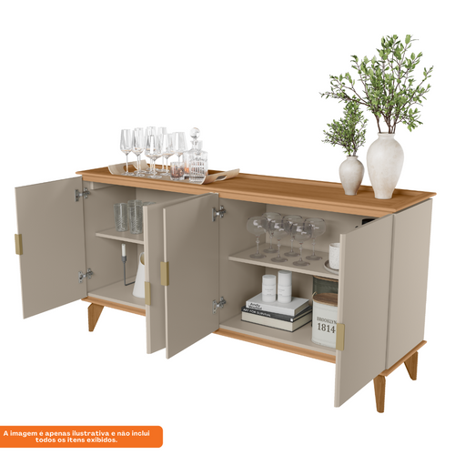 Balcão Buffet Évora Linea 160cm 4 Portas Jequitibá e Off White