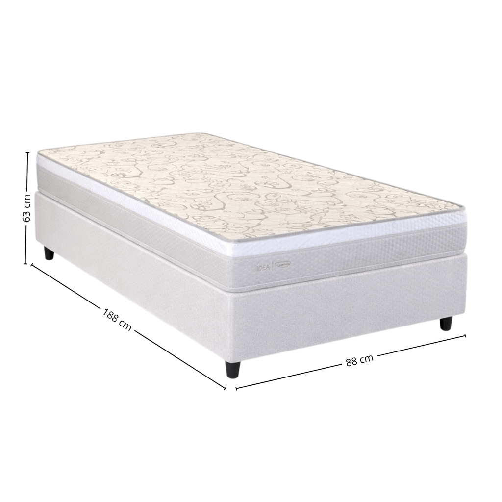 Conjunto Cama Box C1927 Solteiro Herval 88x188x63cm Molas Ensacadas Fendi e Branco