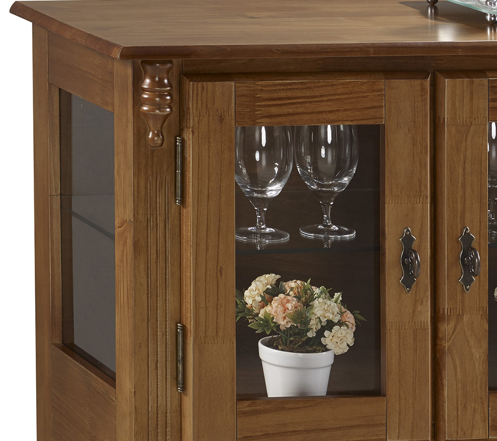 Cristaleira Baixa Rústica Linz 150x96cm 4 Portas 2 Gavetas 100% Madeira Maciça Imbuia