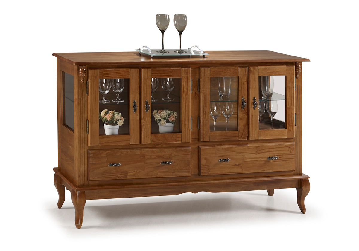 Cristaleira Baixa Rústica Linz 150x96cm 4 Portas 2 Gavetas 100% Madeira Maciça Imbuia
