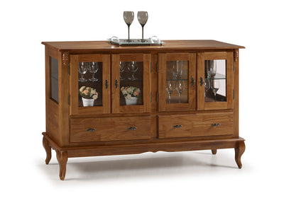Cristaleira Baixa Rústica Linz 150x96cm 4 Portas 2 Gavetas 100% Madeira Maciça Imbuia