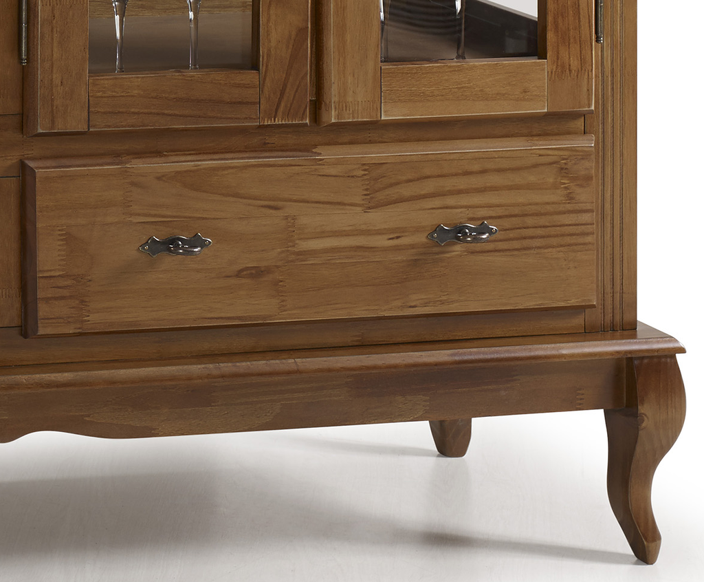 Cristaleira Baixa Rústica Linz 150x96cm 4 Portas 2 Gavetas 100% Madeira Maciça Imbuia