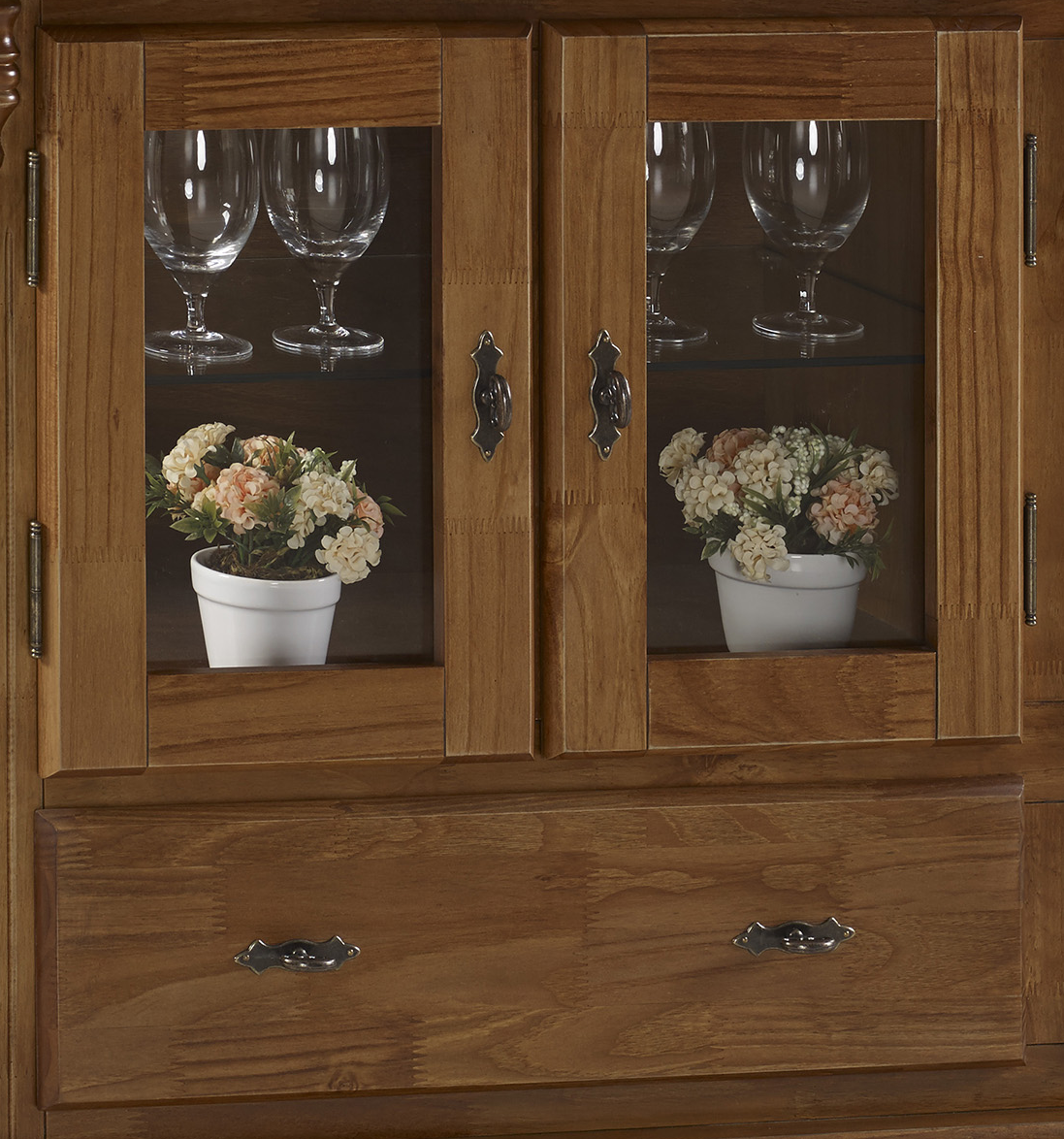 Cristaleira Baixa Rústica Linz 150x96cm 4 Portas 2 Gavetas 100% Madeira Maciça Imbuia