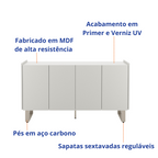 Balcão Buffet Arcadia Província 137cm 4 Portas Off White e Champanhe