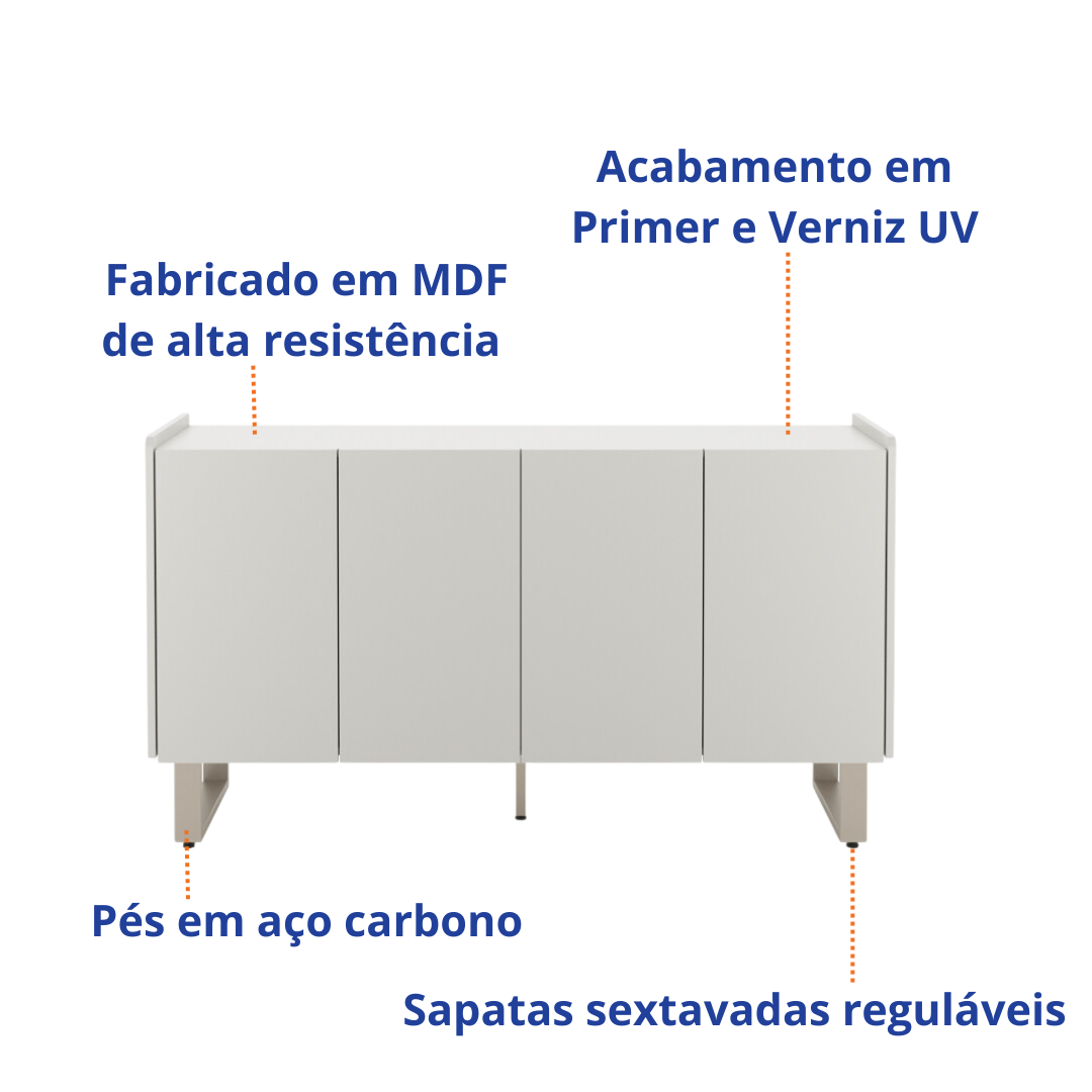 Balcão Buffet Arcadia Província 137cm 4 Portas Off White e Champanhe