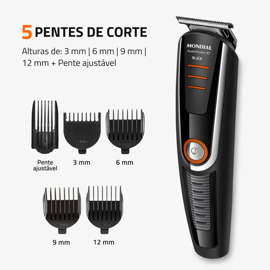 Aparador de Pelos BG-16 Mondial Super Groom 10 em 1 Preto e Laranja Bivolt