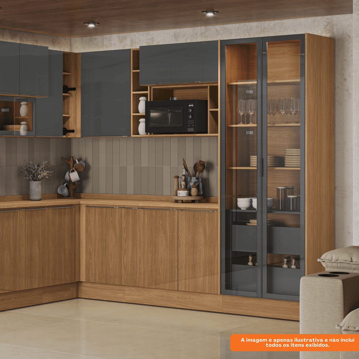 Cristaleira Vibra Kappesberg 80cm 2 Portas com LED Canela e Grafite
