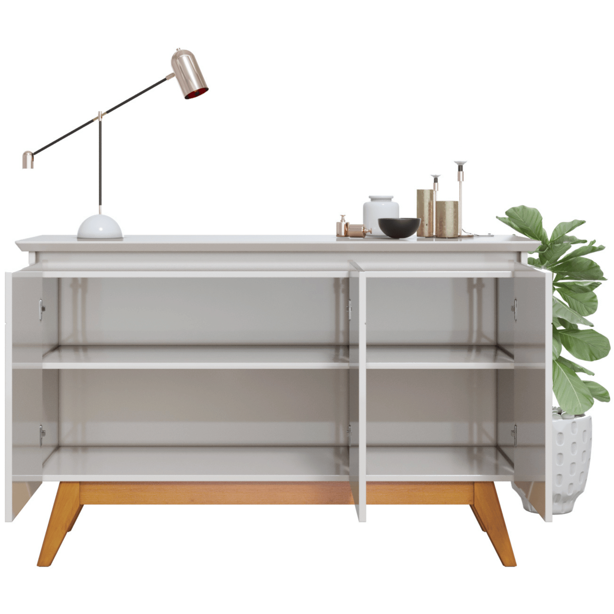 Balcão Buffet Classic Imcal 125cm 3 Portas Off White e Freijó