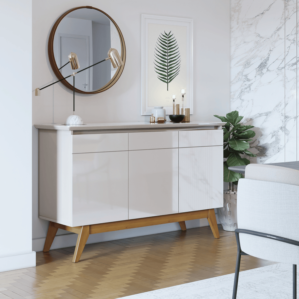 Balcão Buffet Classic Imcal 125cm 3 Portas Off White e Freijó