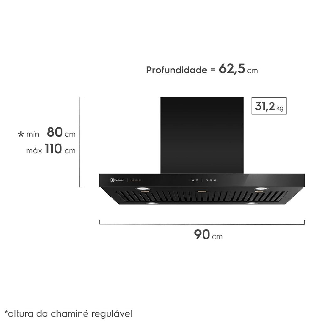 Coifa de Ilha Pro Series Electrolux 90CIV 90cm Filtro Baffle Preto 220V