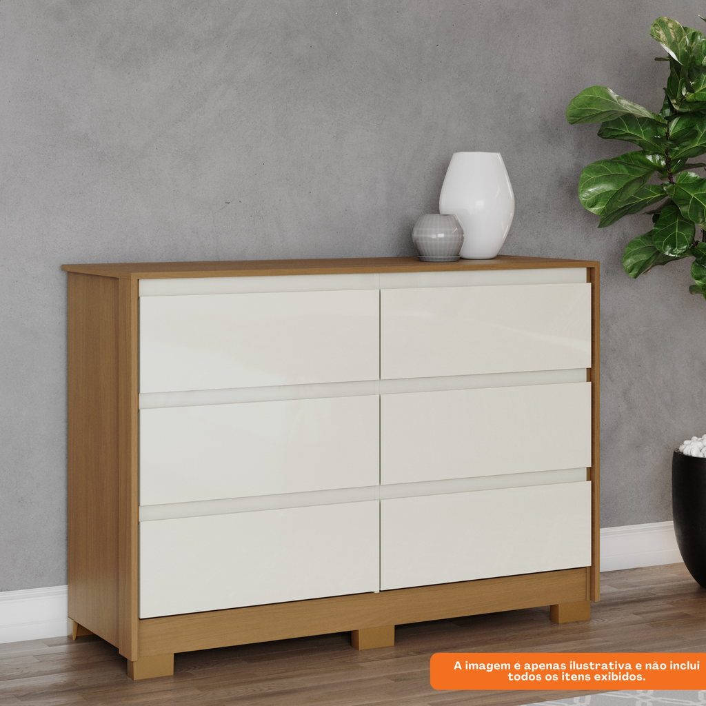 Cômoda Ravenna Henn 129cm 6 Gavetas Cinamomo e Off White