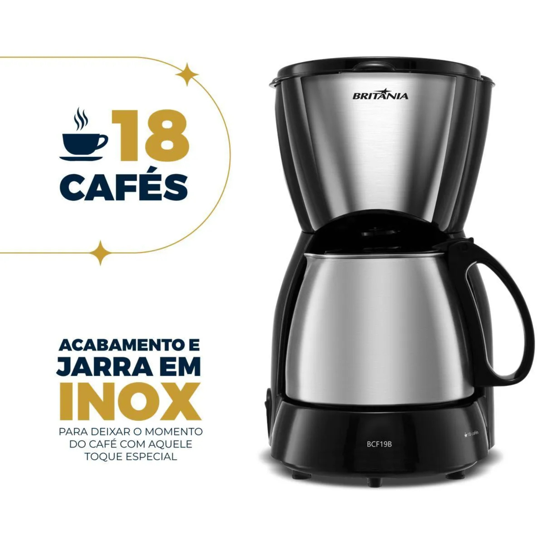 Cafeteira Elétrica Britânia BCF19B Inox Preto 220V