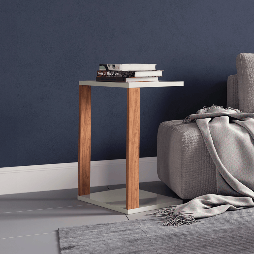 Mesa de Apoio para Sofá Dalla Costa F36 100% MDF Off White e Freijó