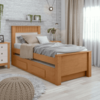 Cama Solteiro Bibox Athenas Lopas Cama Auxiliar e 2 Gavetas Amêndoa e Off White