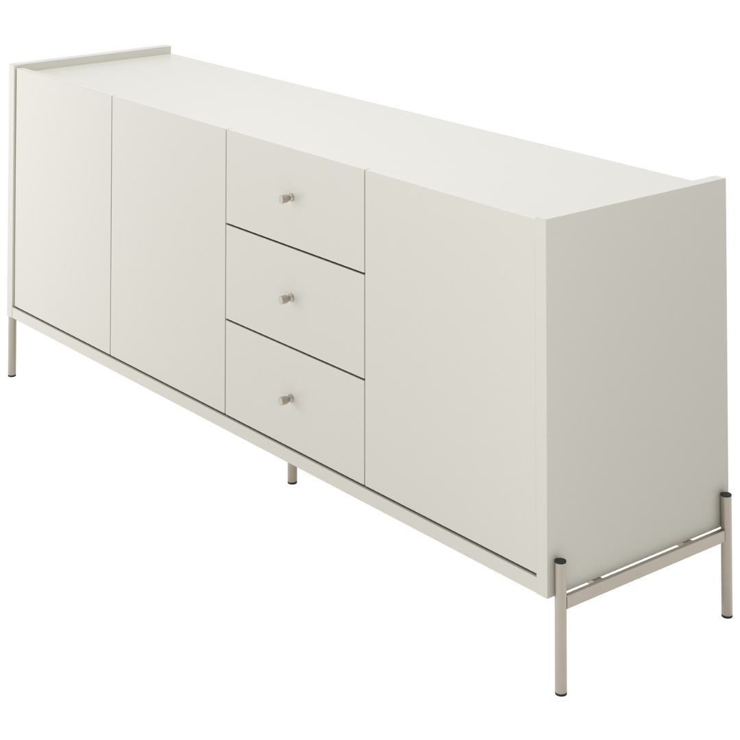 Balcão Buffet Jasper Província 184cm 3 Portas 3 Gavetas Champanhe e Off White