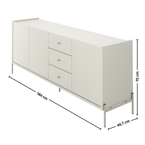 Balcão Buffet Jasper Província 184cm 3 Portas 3 Gavetas Champanhe e Off White