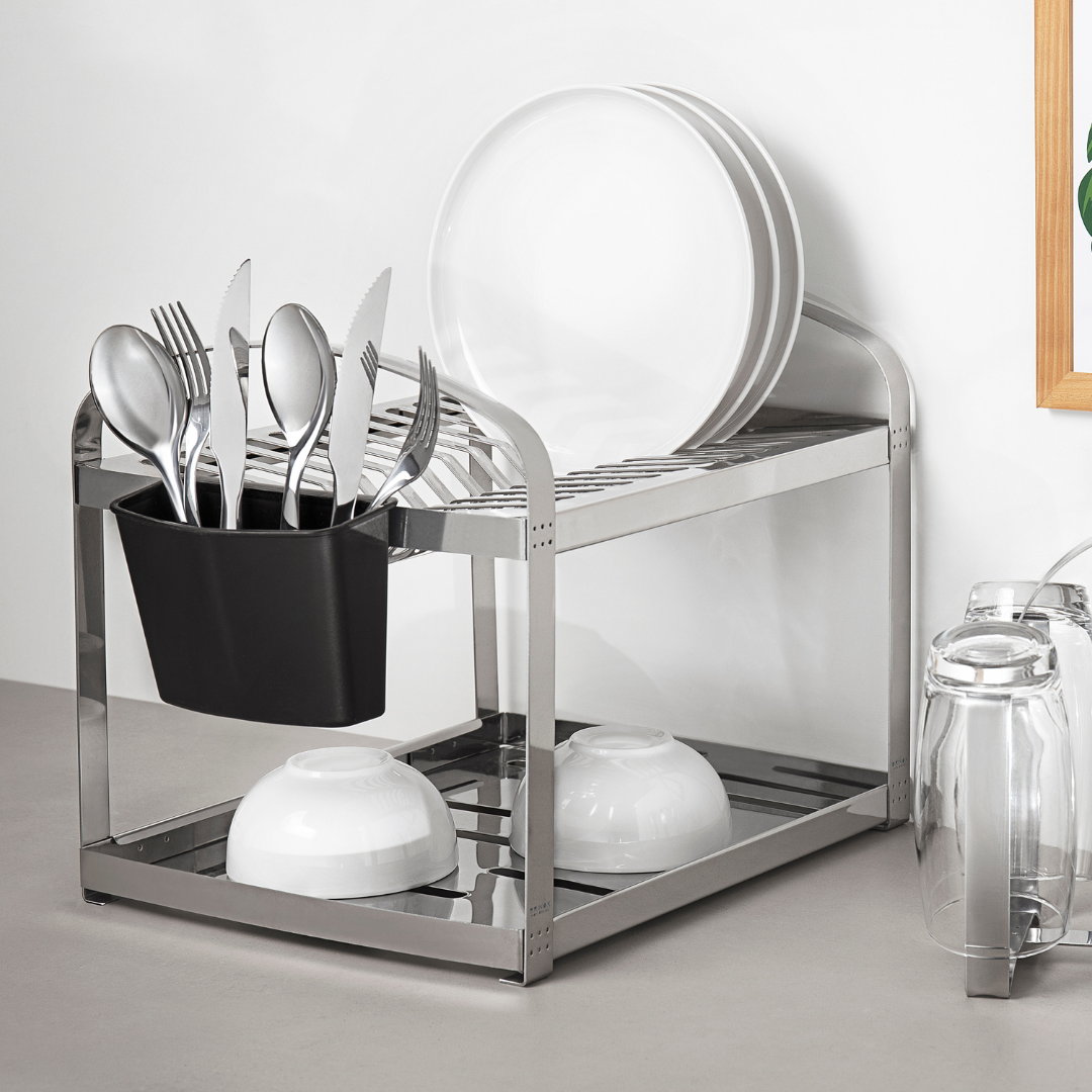 Escorredor de Louça Brinox Suprema com Porta Talheres 16 Pratos Inox