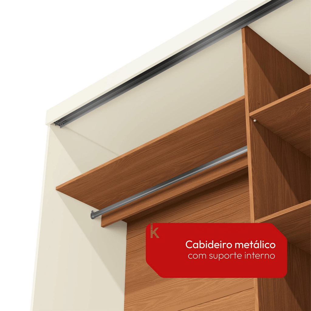 Roupeiro T592 Kappesberg 220cm 2 Portas Correr Flex Off White e Canela