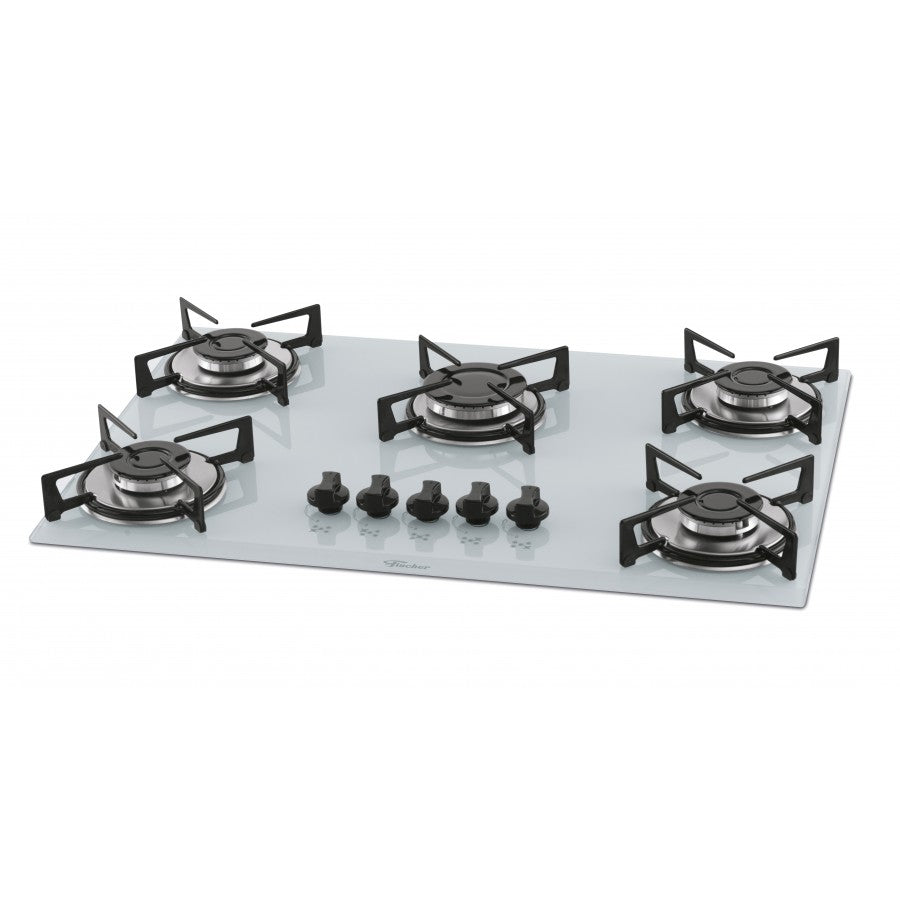 Cooktop à Gás Fischer 5 Bocas 1642-6986 Vidro Branco Bivolt