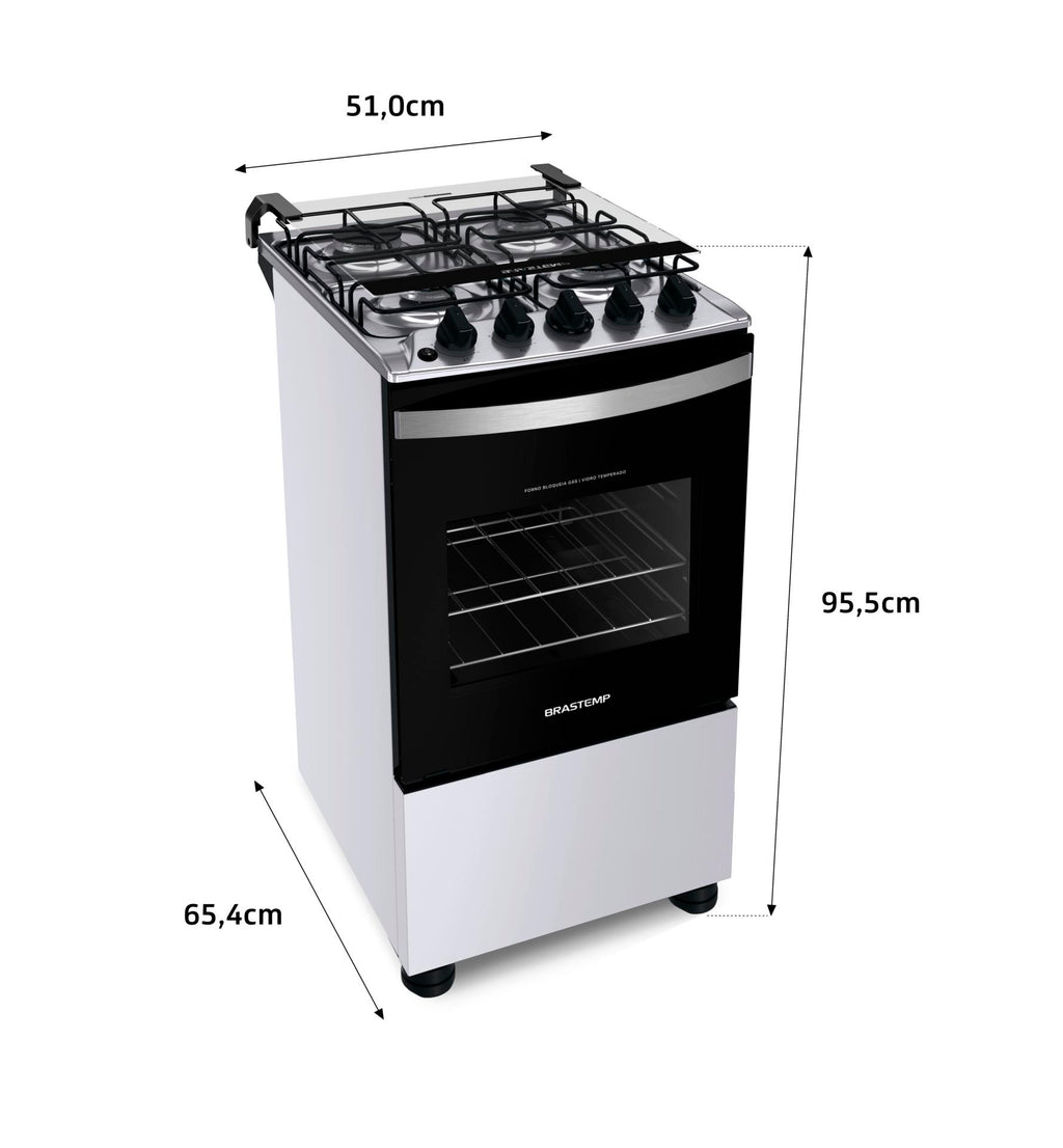 Fogão 4 Bocas Brastemp BFO4NBB Piso Duas Prateleiras com Alturas Ajustáveis Branco Bivolt
