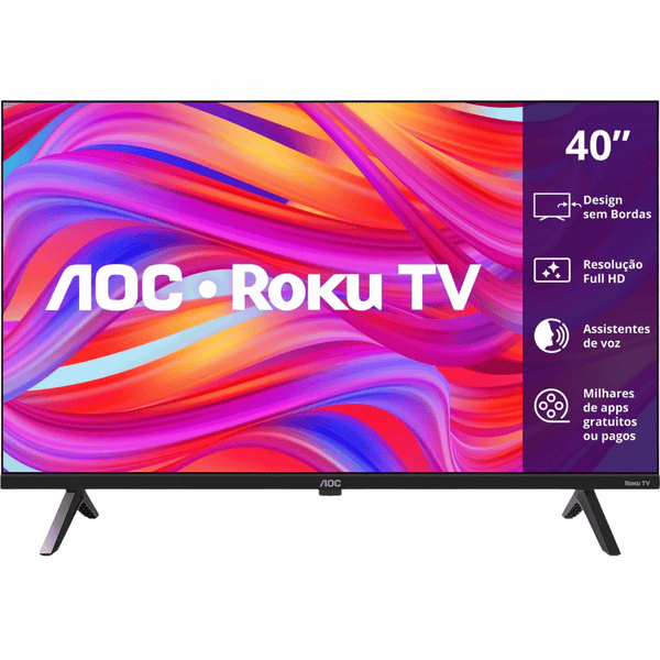 Smart TV LED 40" Full HD AOC 40S5045 Roku TV Wi-Fi Preto Bivolt