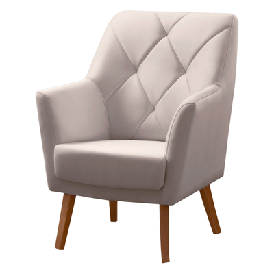 Poltrona Grecia 70cm Konfort Pés Trapézio Castanho Linho Cinza Claro