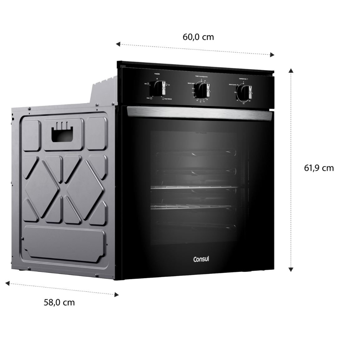 Forno de Embutir Elétrico Consul 84L COB84BE com Timer e Grill Preto 220V