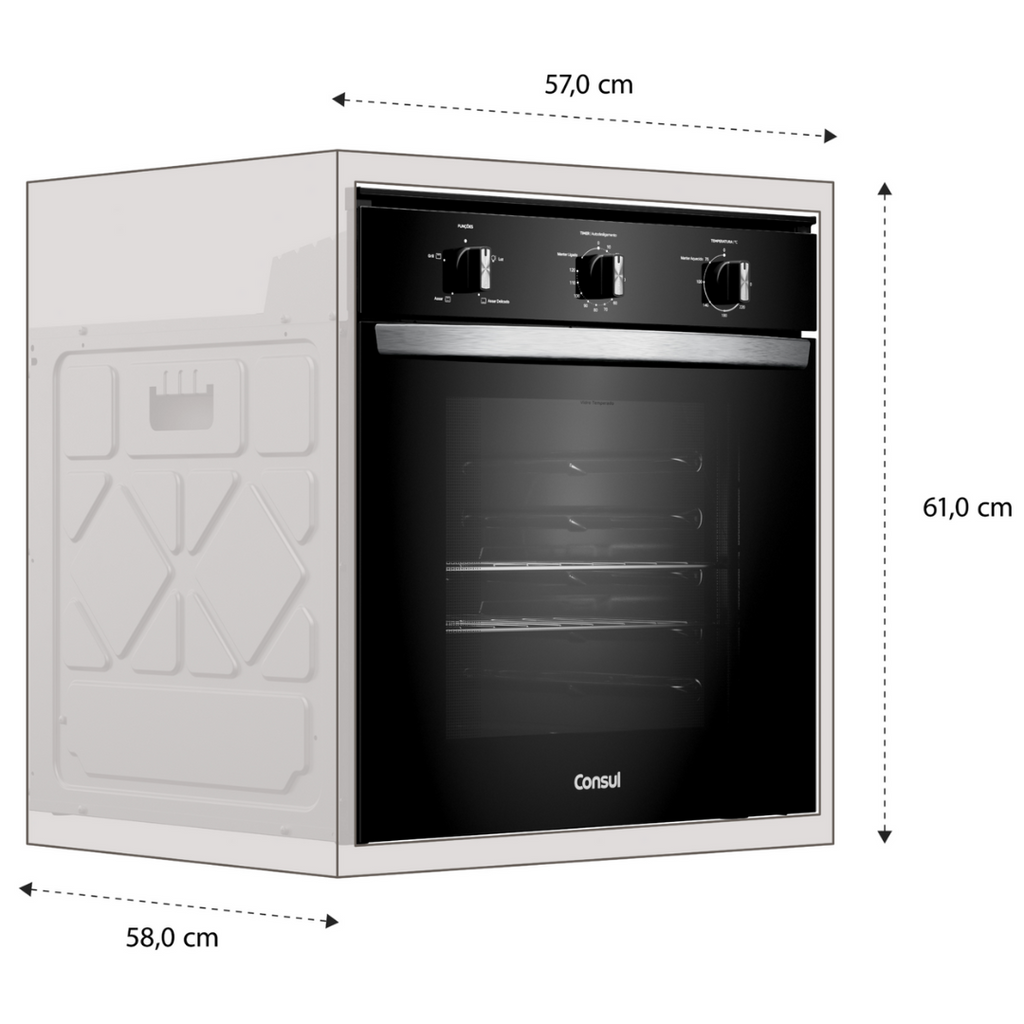 Forno de Embutir Elétrico Consul 84L COB84BE com Timer e Grill Preto 220V
