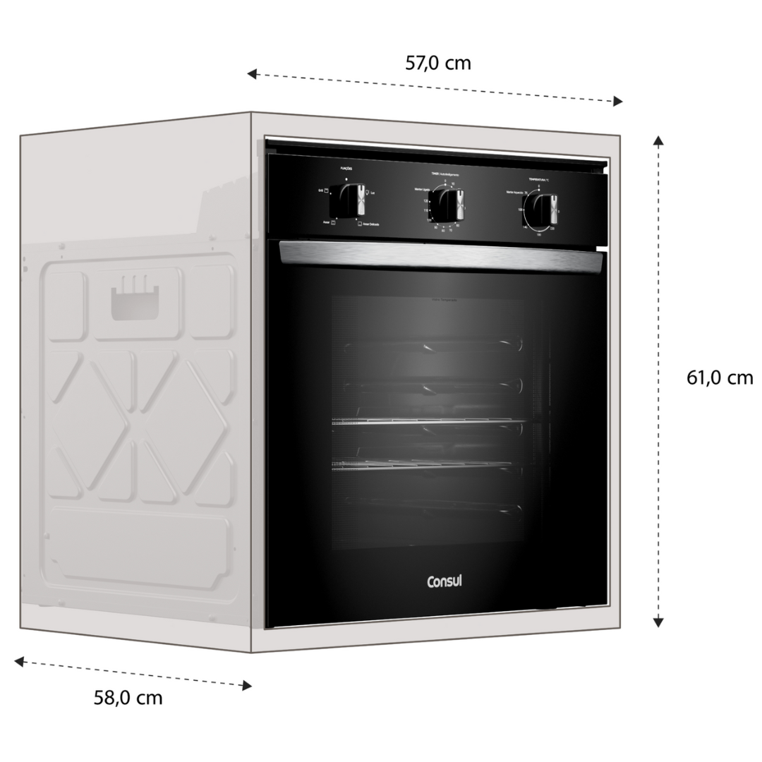 Forno de Embutir Elétrico Consul 84L COB84BE com Timer e Grill Preto 220V