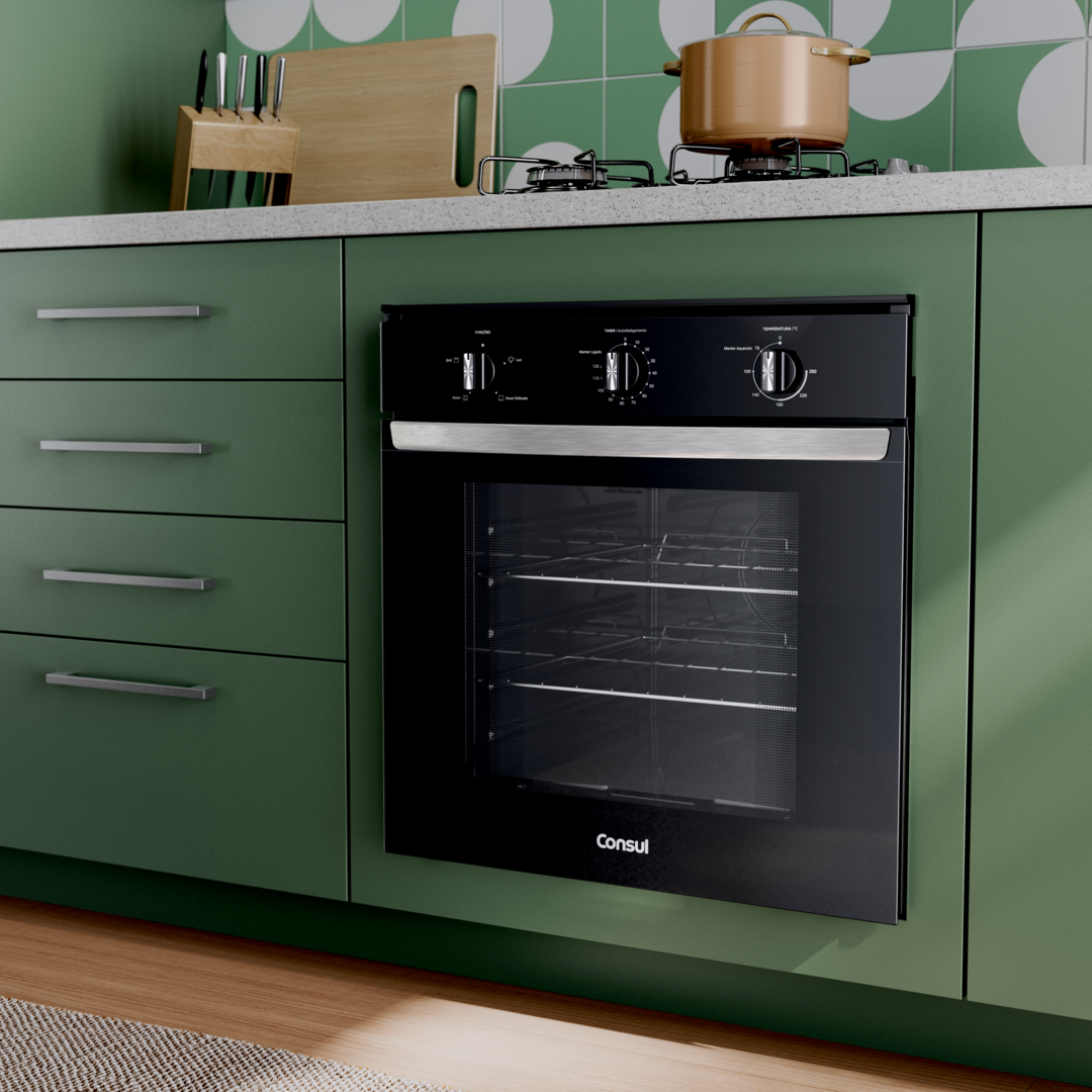 Forno de Embutir Elétrico Consul 84L COB84BE com Timer e Grill Preto 220V