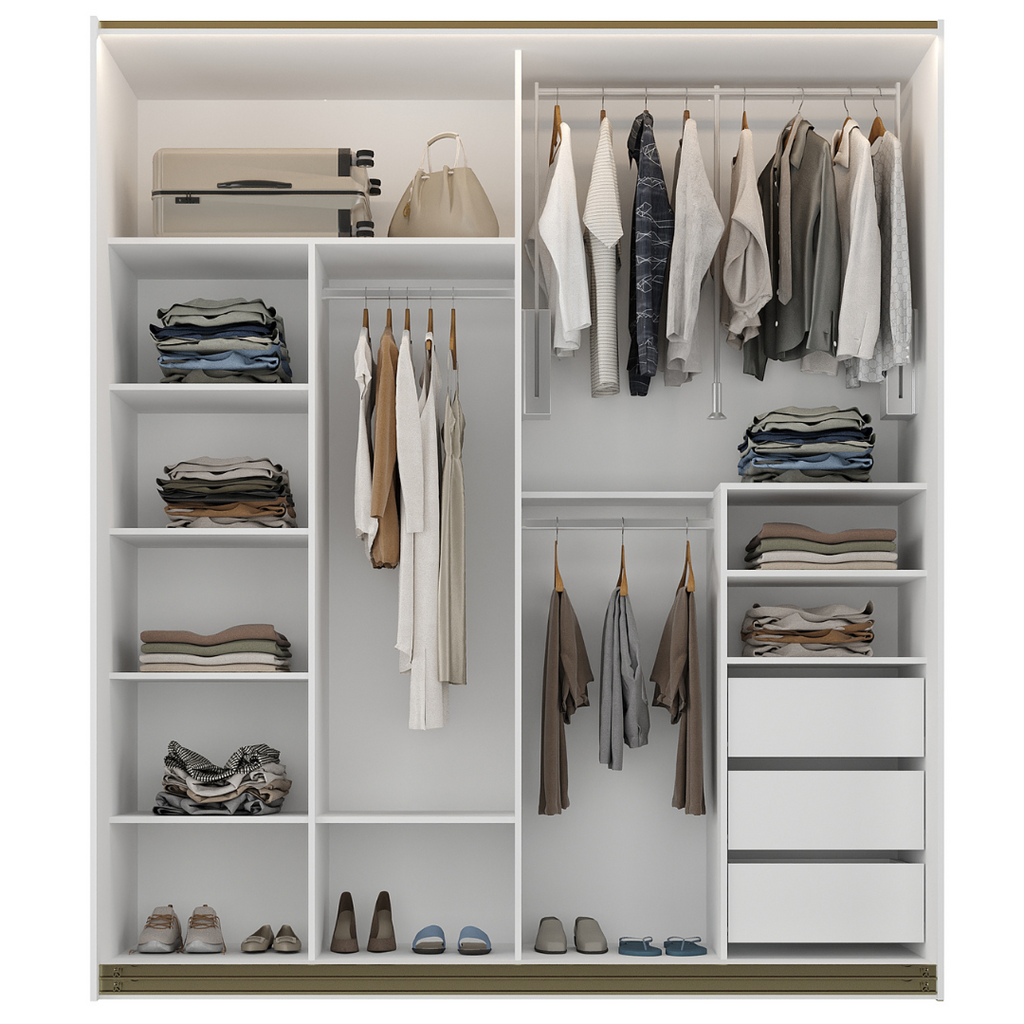 Roupeiro Creta Mambel 200cm 2 Portas de Correr com Espelho 100% MDF Branco