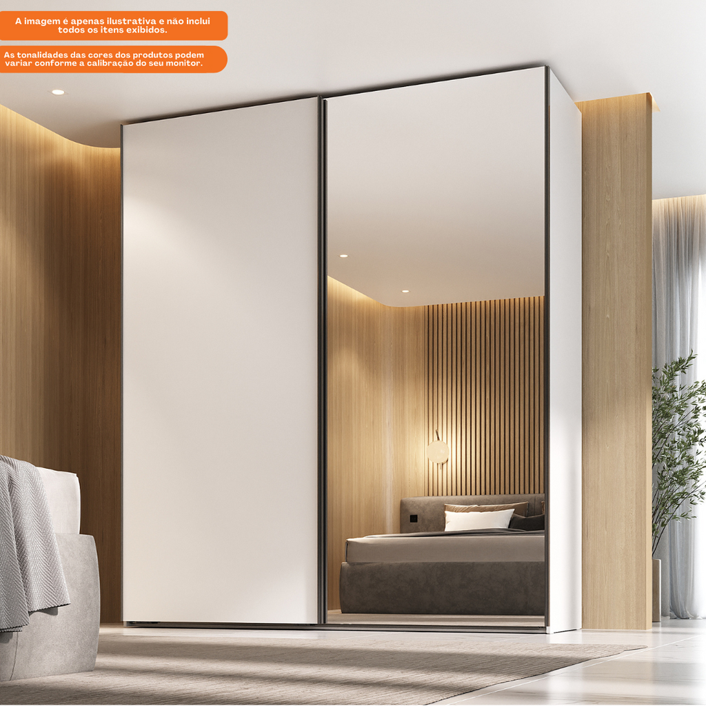 Roupeiro Creta Mambel 200cm 2 Portas de Correr com Espelho 100% MDF Branco