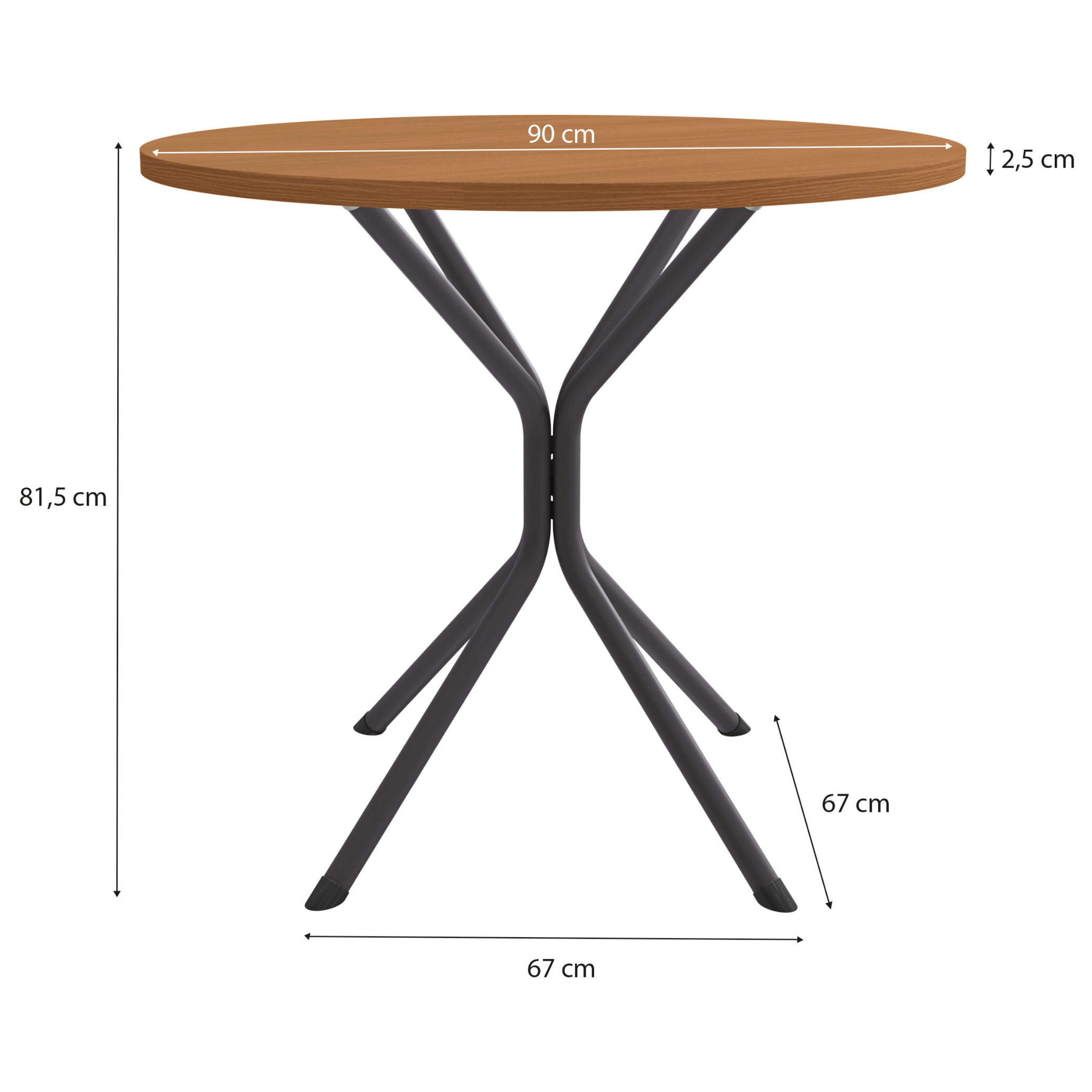 Mesa Redonda Creta Kappesberg 90cm Crome Canela e Preto