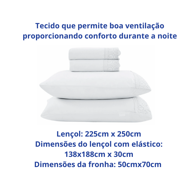 Jogo de  Roupa de Cama Casal  4 Peças  Hedrons Toque de Algodão Rendas Branco
