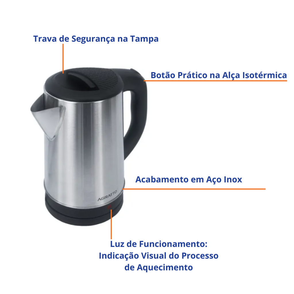 Chaleira Elétrica Agratto Aroma 2,2L 1500W Inox ACEI01I-02 220V