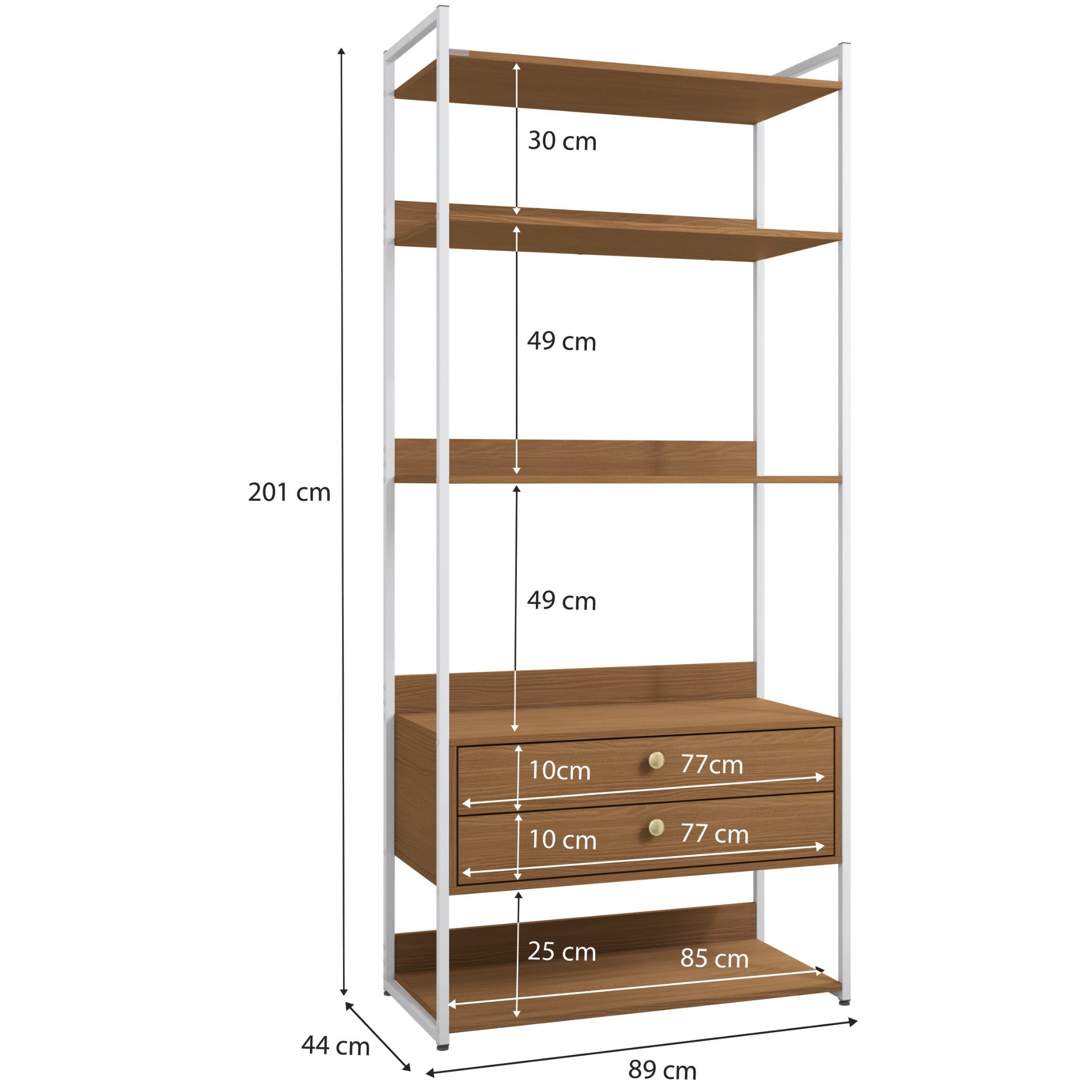 Armário Industrial Closet LI049 Kappesberg 89cm 5 Prateleiras 2 Gavetas Canela e Branco