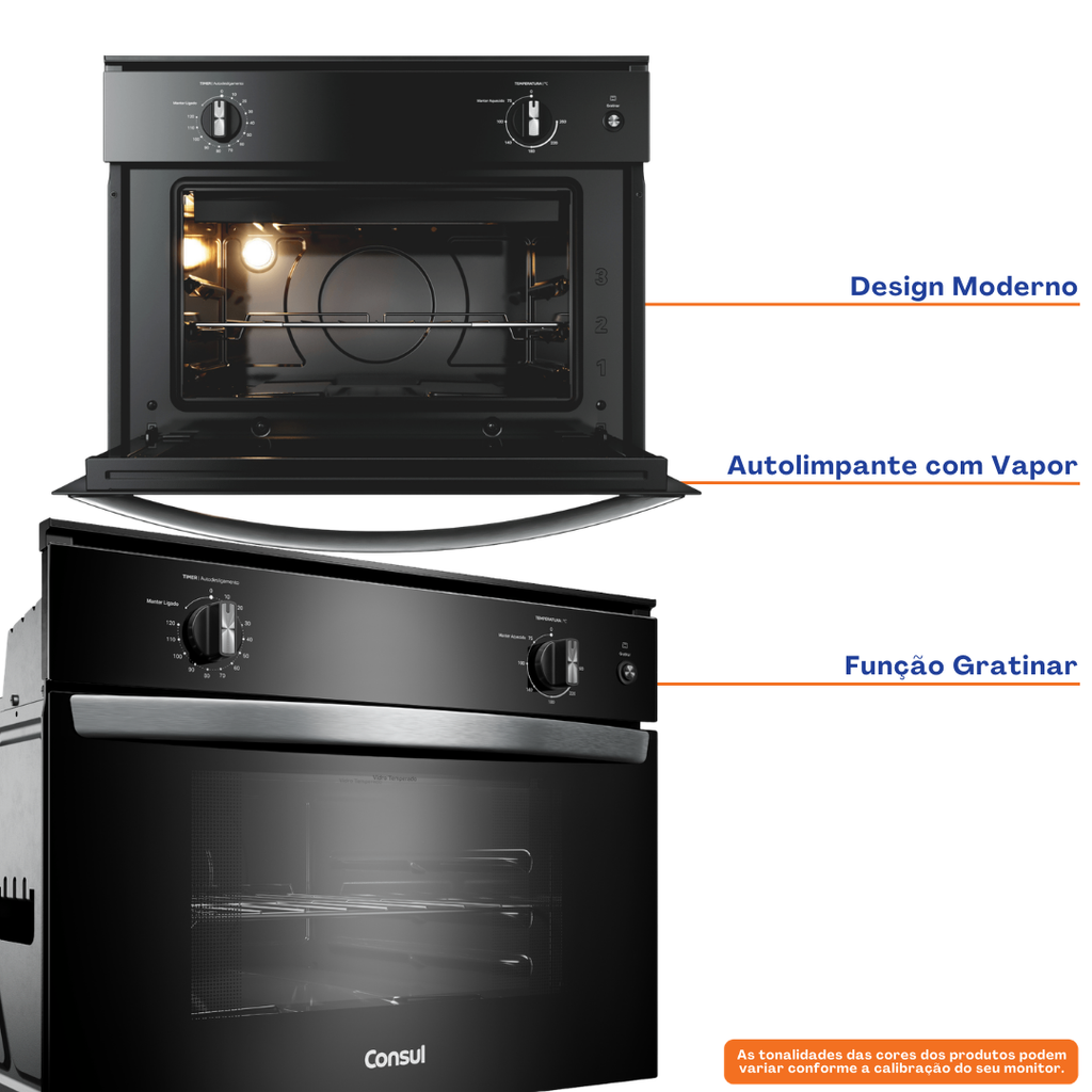 Forno de Embutir Elétrico Consul 47L COB47BE com Timer e Função Gratinar Preto 220V