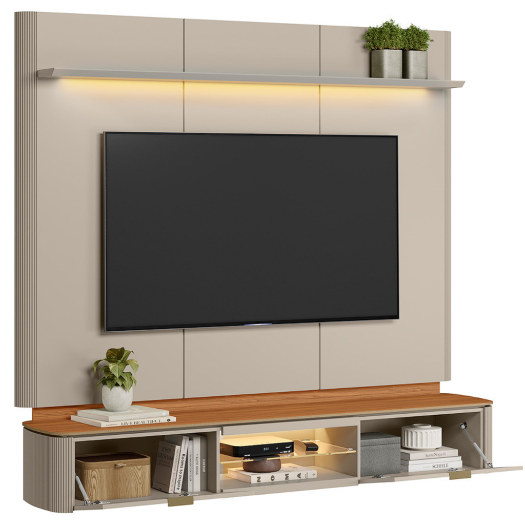 Home Painel Suspenso Ferrara Linea 180cm com Led Canela e Off White