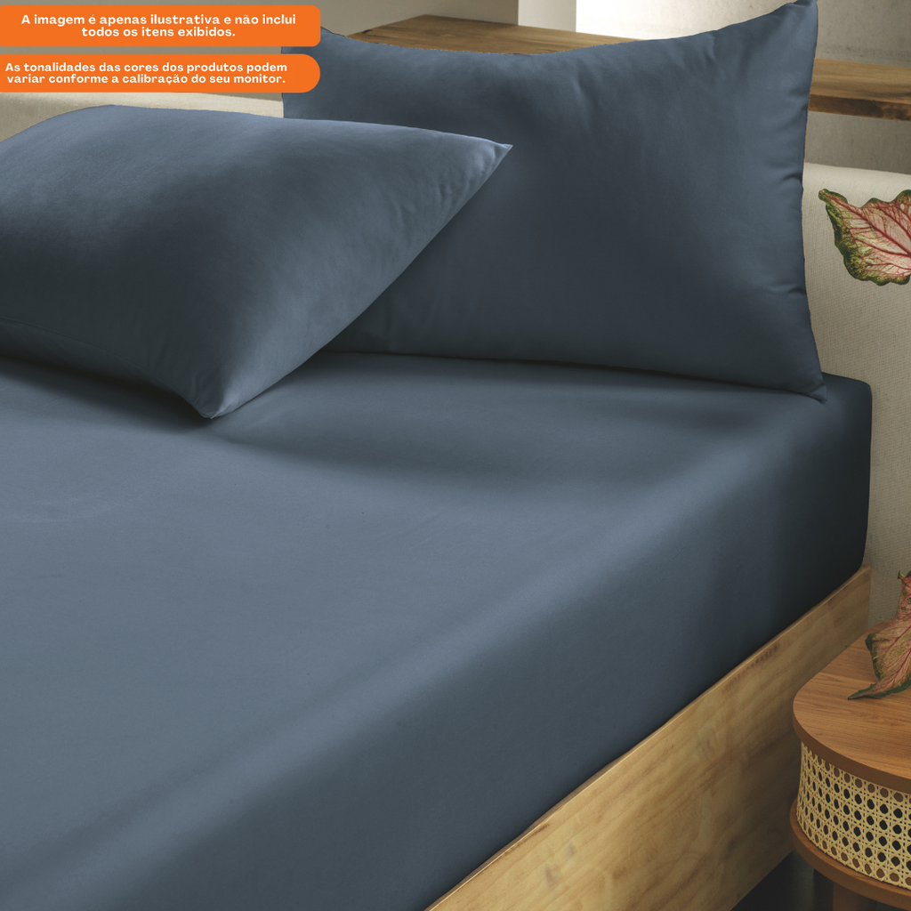 Lençol com Elástico King Altenburg Toque Acetinado 193x203cm Azul Dimensão