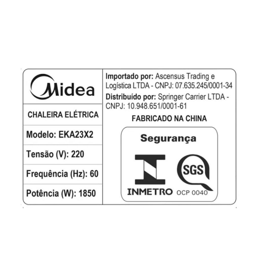 Chaleira Elétrica Midea 1,7L EKA23X2 com Visor Inox/Preto 220V