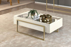 Mesa de Centro Pilar DJ Móveis 91Cm com Espelho Pé em Metal Dourado Off White