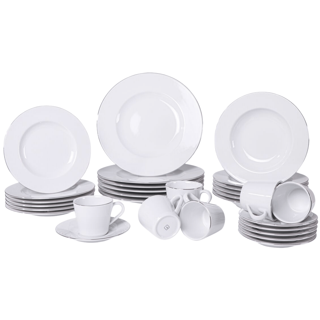 Aparelho de Jantar e Chá 30 Peças Joana em Porcelana Decorada Branca