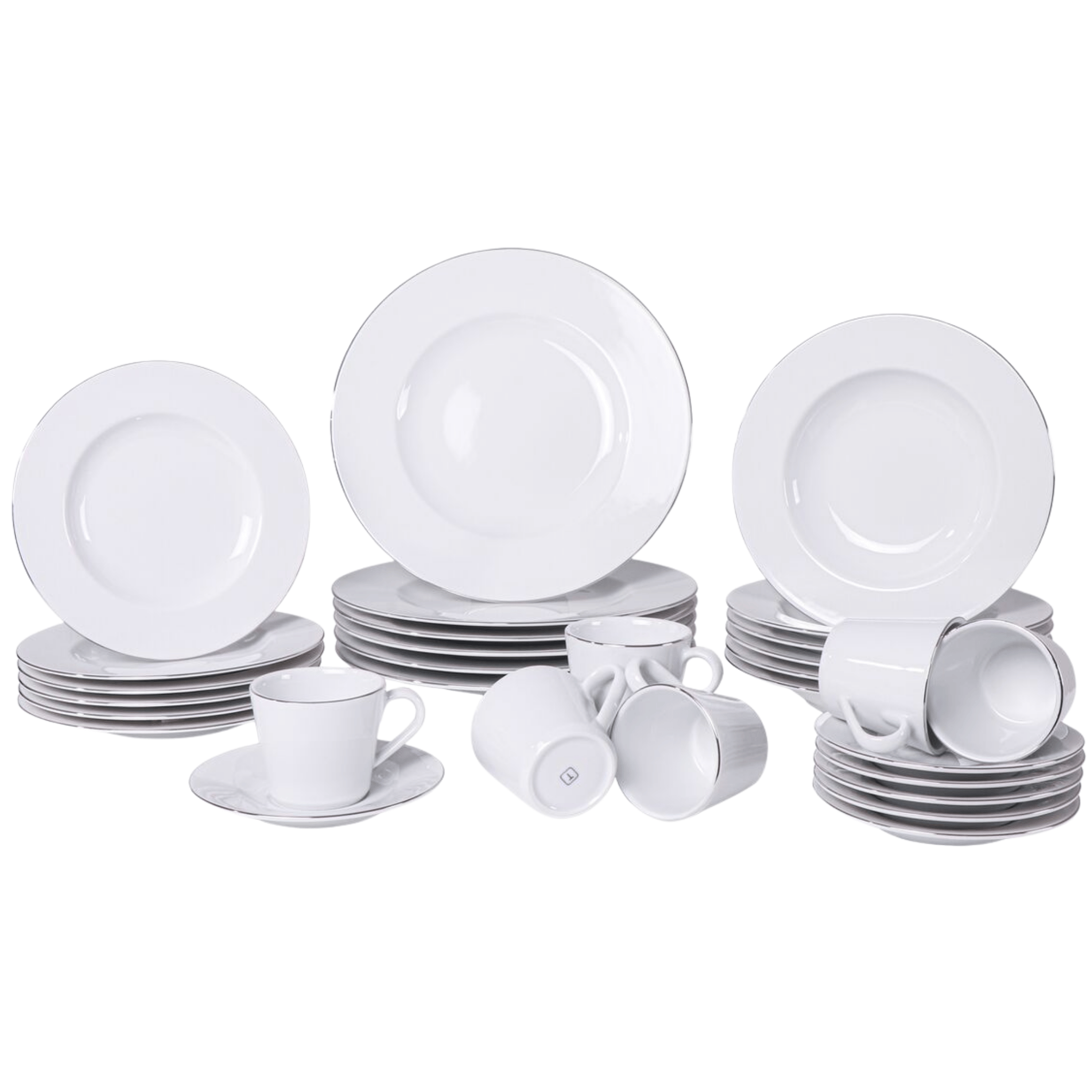 Aparelho de Jantar e Chá 30 Peças Joana em Porcelana Decorada Branca