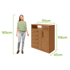 Cômoda Da Vinci Lopas 6 Gavetas e 1 Porta com Puxador em Madeira Amêndoa Clean